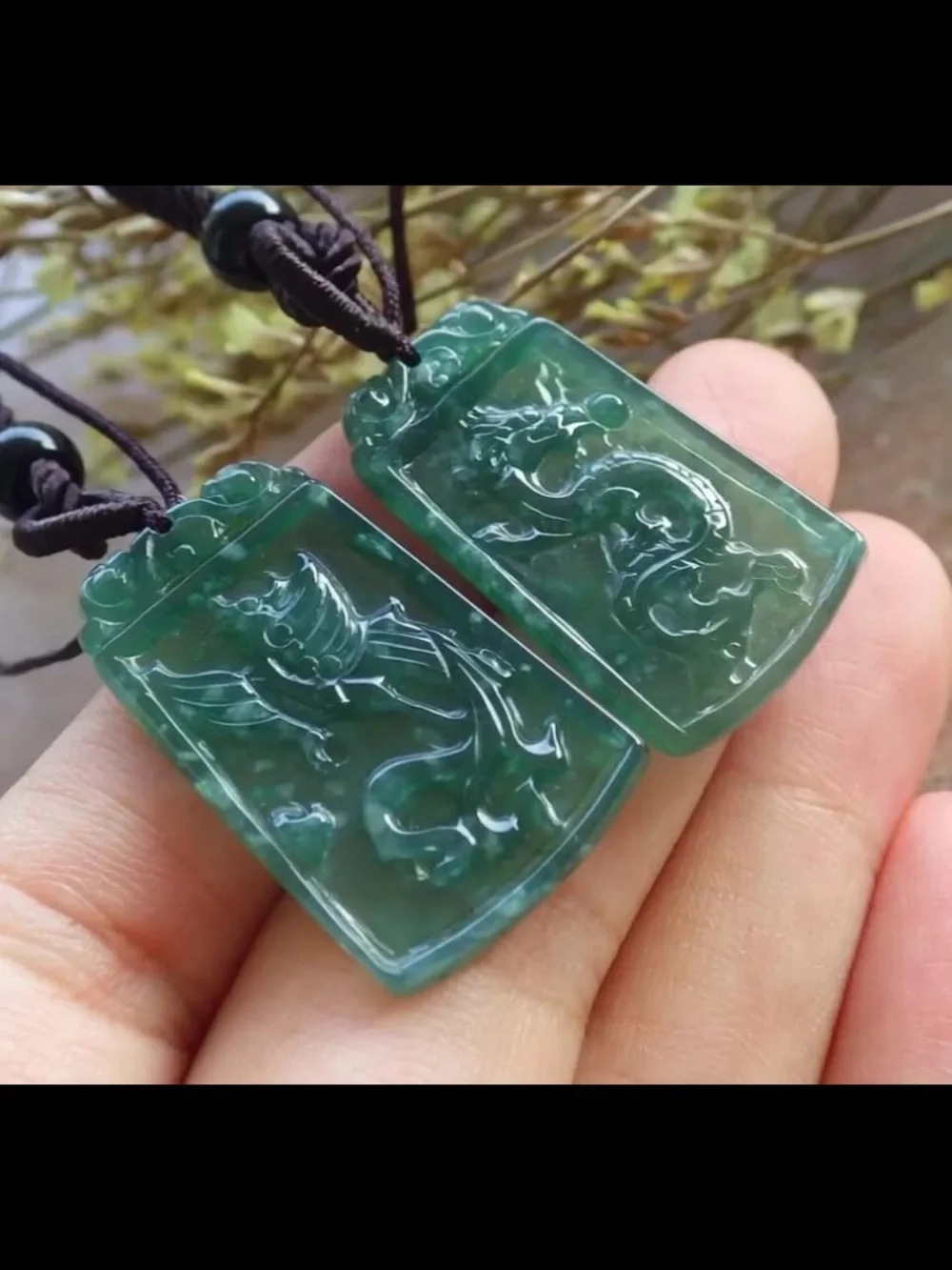Certificate Jadeite Jade wedding wealth Green Pair Dragon Phoenix Pendant